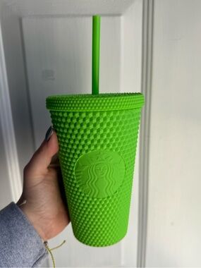 Starbucks Bright Green Studded Reusable Cup with Straw